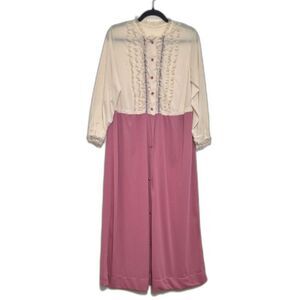 Vintage Gilead Prairie Dress Nightgown S Lace Bib Button Front USA Pink Cream